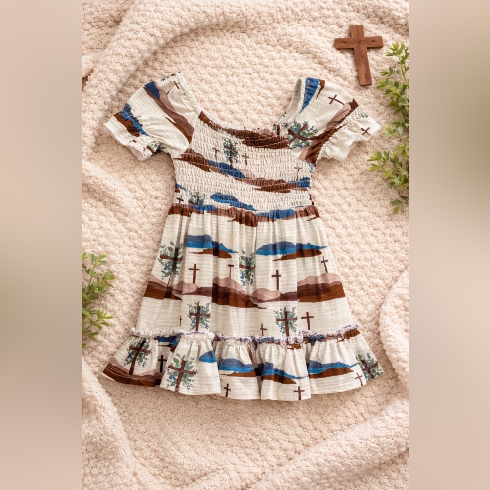 Tiny Revival Baby Girl Christian Cross Dress Faith Print Tencel Modal Boutique